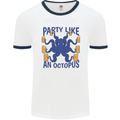 Beer Party Octopus Scuba Diving Diver Funny Mens White Ringer T-Shirt White/Navy Blue