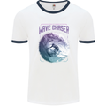 Wave Chaser Surfing Surfer Mens Ringer T-Shirt White/Navy Blue