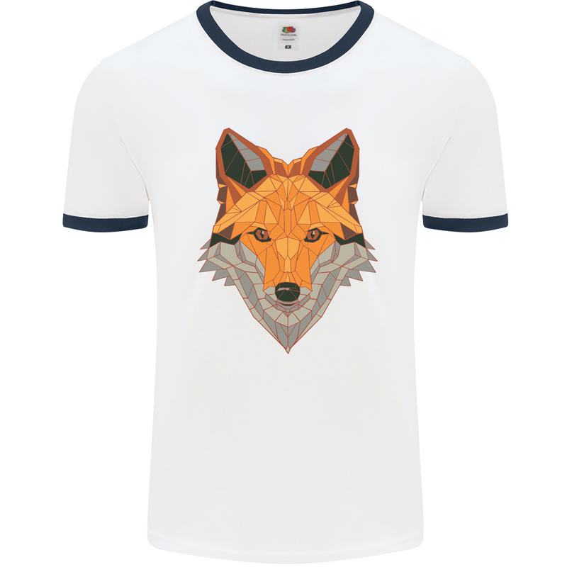 Polygonal Fox Mens White Ringer T-Shirt White/Navy Blue