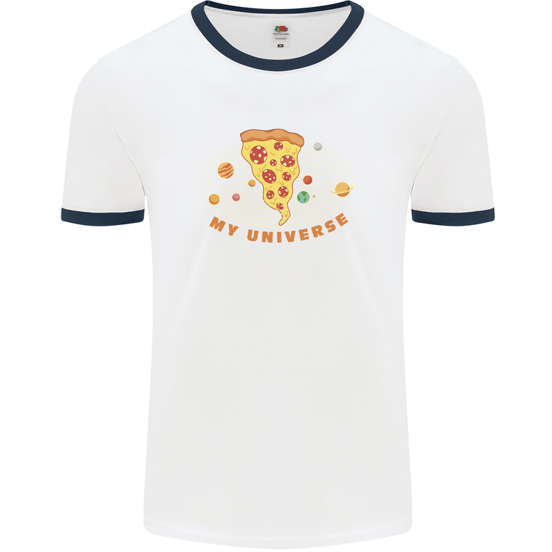 My Pizza Universe Funny Food Diet Mens White Ringer T-Shirt White/Navy Blue