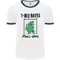 T-Rex Hates Pull Ups Funny Gym Dinosaurs Mens White Ringer T-Shirt White/Navy Blue