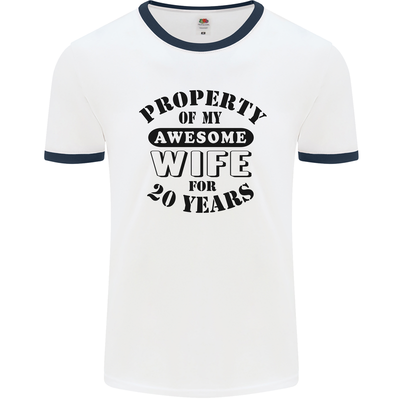 20th Wedding Anniversary 20 Year Funny Wife Mens Ringer T-Shirt White/Navy Blue