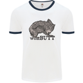 Wombutt Funny Wombat Mens White Ringer T-Shirt White/Navy Blue