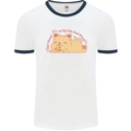 Cat and Pizza Funny Antisocial Mens White Ringer T-Shirt White/Navy Blue