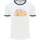 Cat and Pizza Funny Antisocial Mens White Ringer T-Shirt White/Navy Blue
