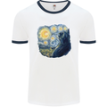 Cat Vangogh Funny Feline Painting Mens White Ringer T-Shirt White/Navy Blue