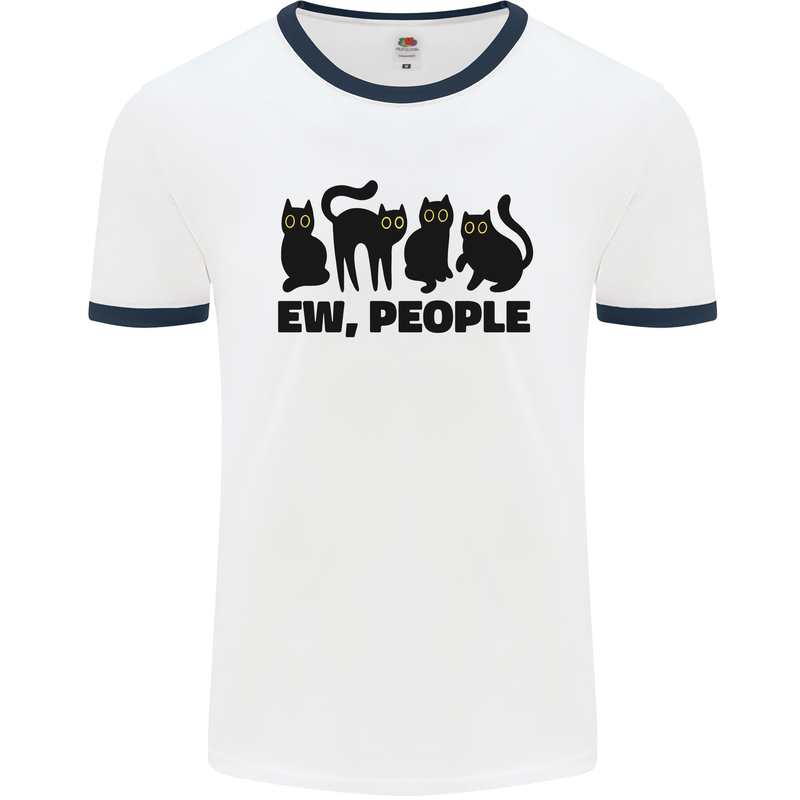Ew People Cats Funny Mens White Ringer T-Shirt White/Navy Blue