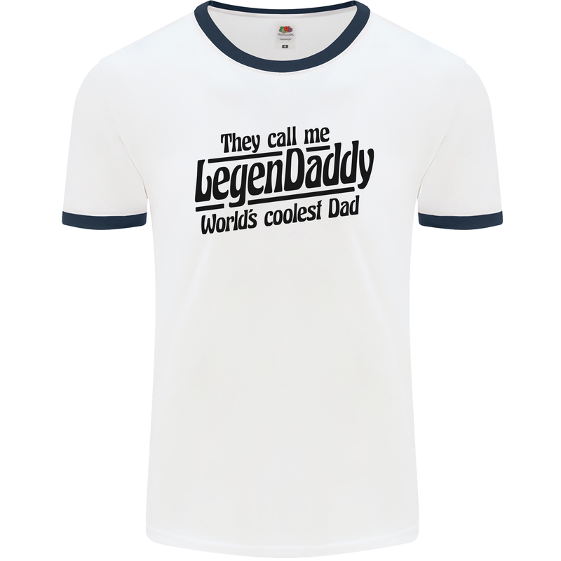 Legendaddy Funny Father's Day Daddy Mens White Ringer T-Shirt White/Navy Blue