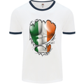 Gym Irish Tricolour Flag Muscles Ireland Mens White Ringer T-Shirt White/Navy Blue