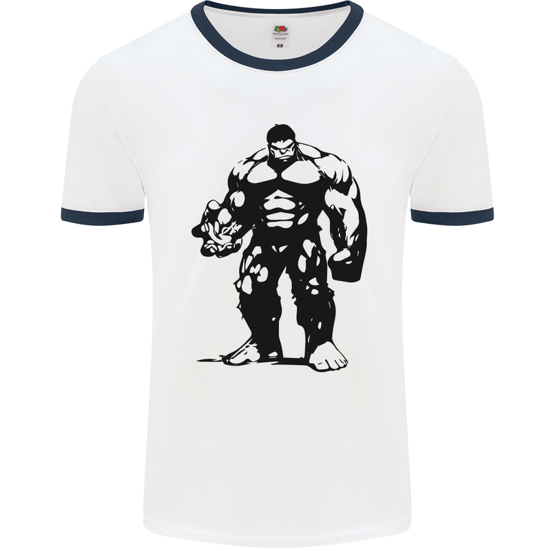 Muscle Man Gym Training Top Bodybuilding Mens White Ringer T-Shirt White/Navy Blue