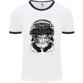 Ghetto Blaster Skull Mens White Ringer T-Shirt White/Navy Blue