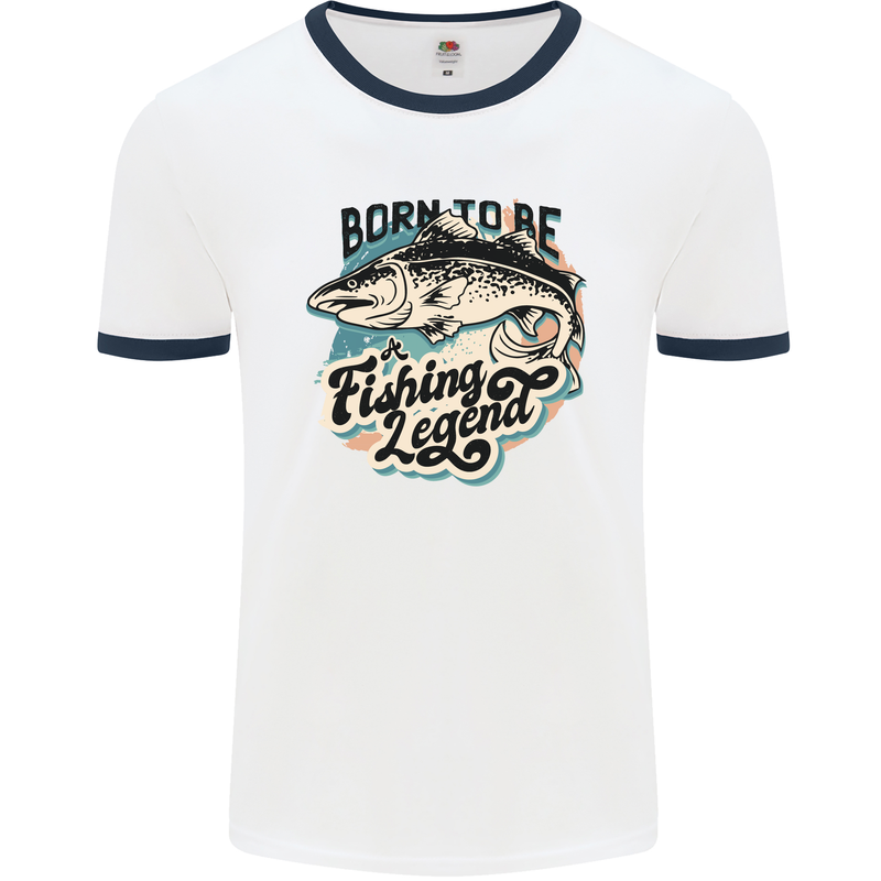 Born to Be a Fishing Legend Fisherman Mens White Ringer T-Shirt White/Navy Blue