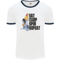 Spinning Eat Sleep Spin Repeat Cycling Mens White Ringer T-Shirt White/Navy Blue