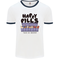 Cats Happy Pills Funny Feline Mens Ringer T-Shirt White/Navy Blue