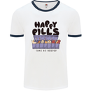 Cats Happy Pills Funny Feline Mens Ringer T-Shirt White/Navy Blue