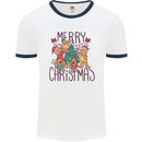 Gingerbread Man Merry Christmas Mens White Ringer T-Shirt White/Navy Blue