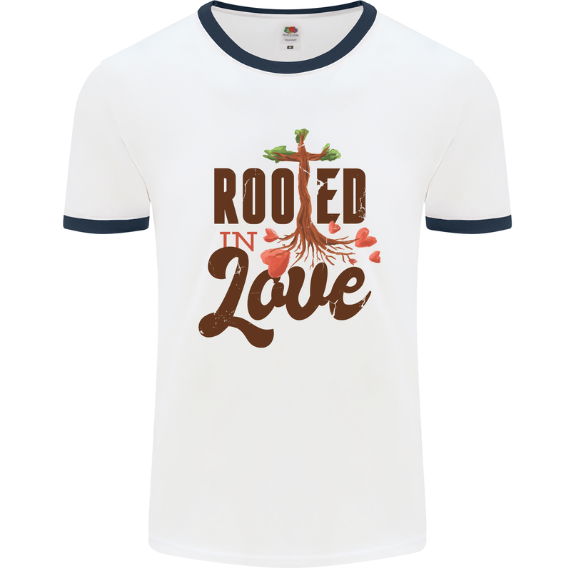 Christian Rooted in Love Christianity Jesus Mens White Ringer T-Shirt White/Navy Blue