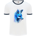 A Fox Watercolour Mens White Ringer T-Shirt White/Navy Blue