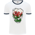 Gym The Welsh Flag Ripped Muscles Wales Mens White Ringer T-Shirt White/Navy Blue