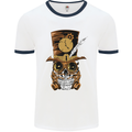 Steampunk Skull Mens White Ringer T-Shirt White/Navy Blue