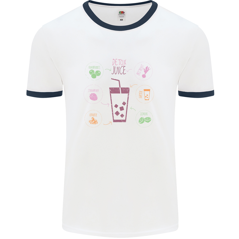 Detox Juice Hangover Cure Healthy Mens White Ringer T-Shirt White/Navy Blue