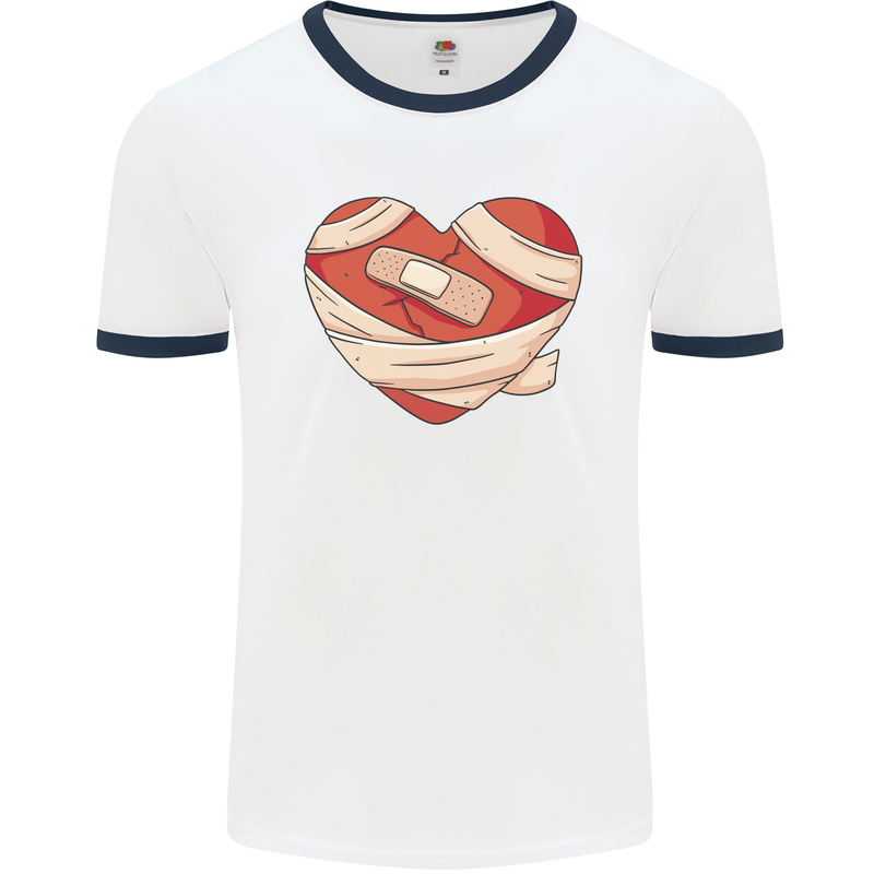 A Broken Heart Anti Valentines Day Single Mens Ringer T-Shirt White/Navy Blue