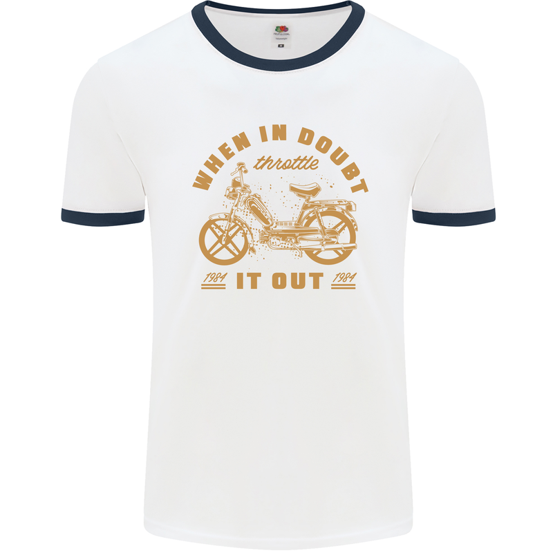 In Doubt Moped Biker Motorcycle Scooter Mens White Ringer T-Shirt White/Navy Blue