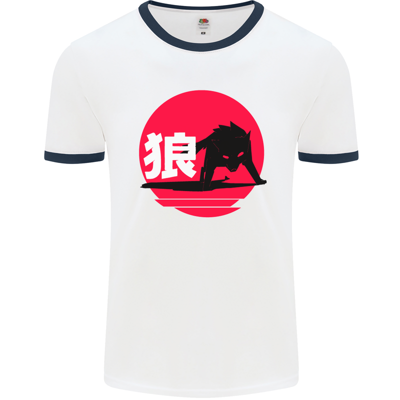 Japanese Wolf Japan Mens White Ringer T-Shirt White/Navy Blue