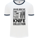 Funny Chef Ask About My Knife Collection Mens White Ringer T-Shirt White/Navy Blue