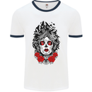 Day of the Dead Sugar Skull DOTD Mexico Mens White Ringer T-Shirt White/Navy Blue