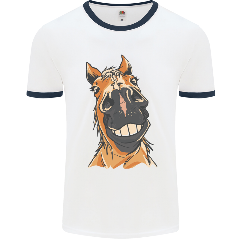 Horse Chops Equestrian Riding Mens White Ringer T-Shirt White/Navy Blue