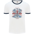 British Motorcycle Club Live to Ride Biker Mens White Ringer T-Shirt White/Navy Blue