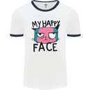Cat My Happy Face Funny Grumpy Mens White Ringer T-Shirt White/Navy Blue