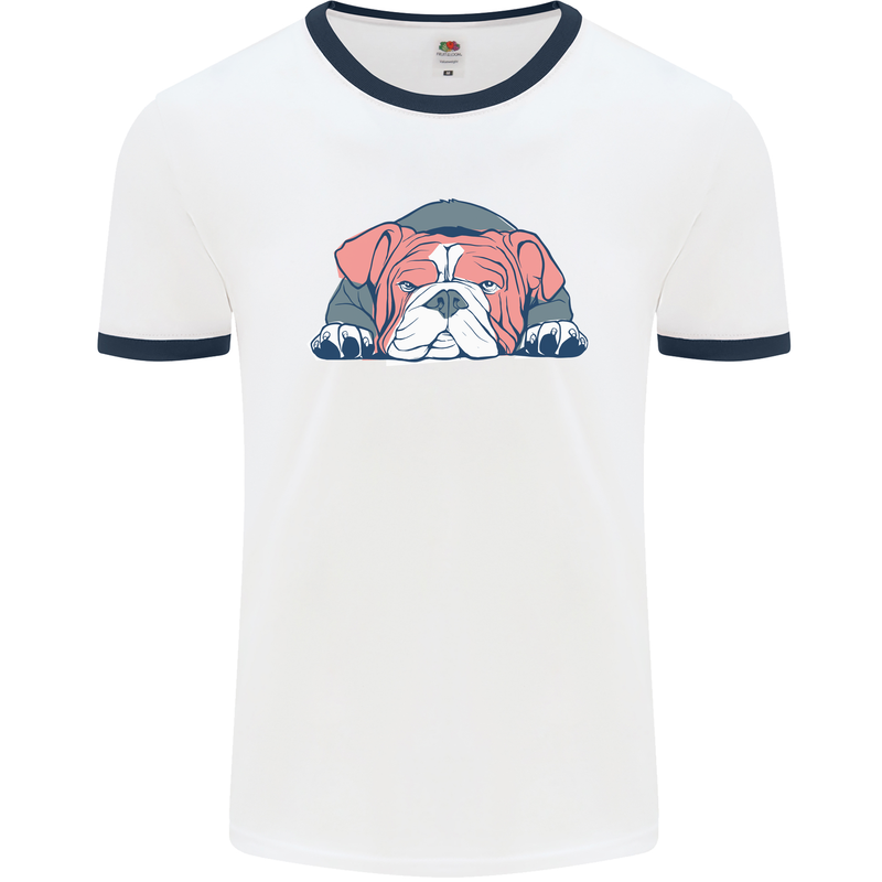 Dogs English Bulldog Mens White Ringer T-Shirt White/Navy Blue