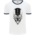 Skull With a Sword Gothic Heavy Metal Rock Mens White Ringer T-Shirt White/Navy Blue