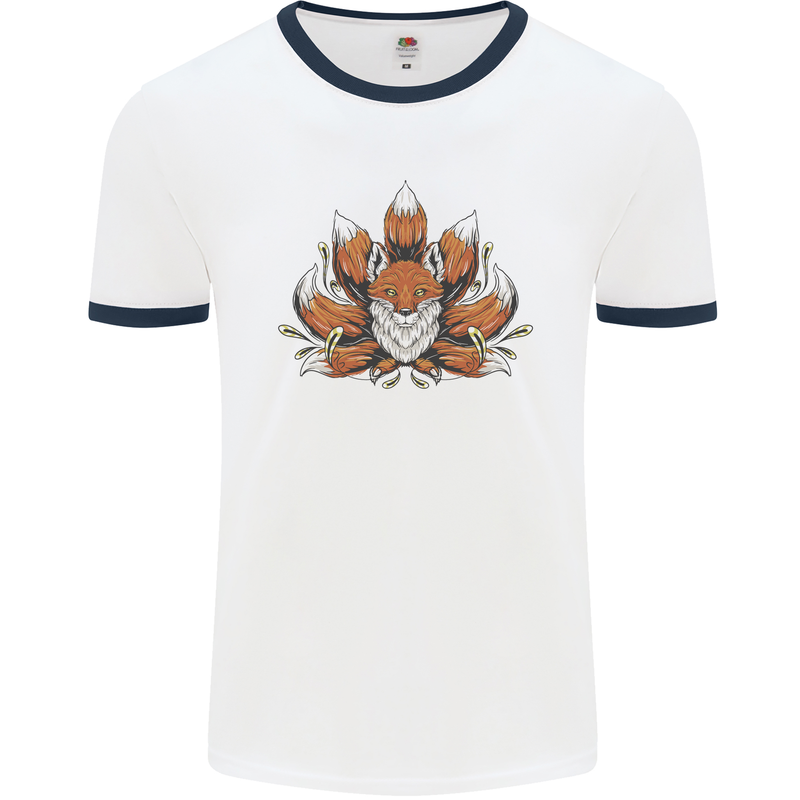 A Trippy Fox With Seven Tails Mens Ringer T-Shirt White/Navy Blue