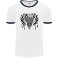 Tribal Bull Skull Buffalo Mens White Ringer T-Shirt White/Navy Blue