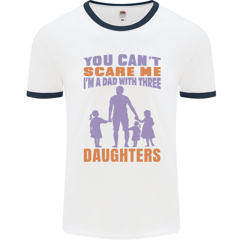 Dad With Three Daughters Funny Fathers Day Mens Ringer T-Shirt White/Navy Blue