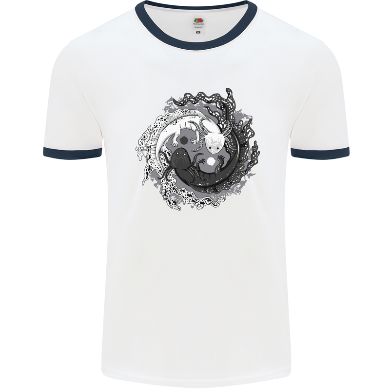 Axoloti Yin Yang Mens Ringer T-Shirt White/Navy Blue