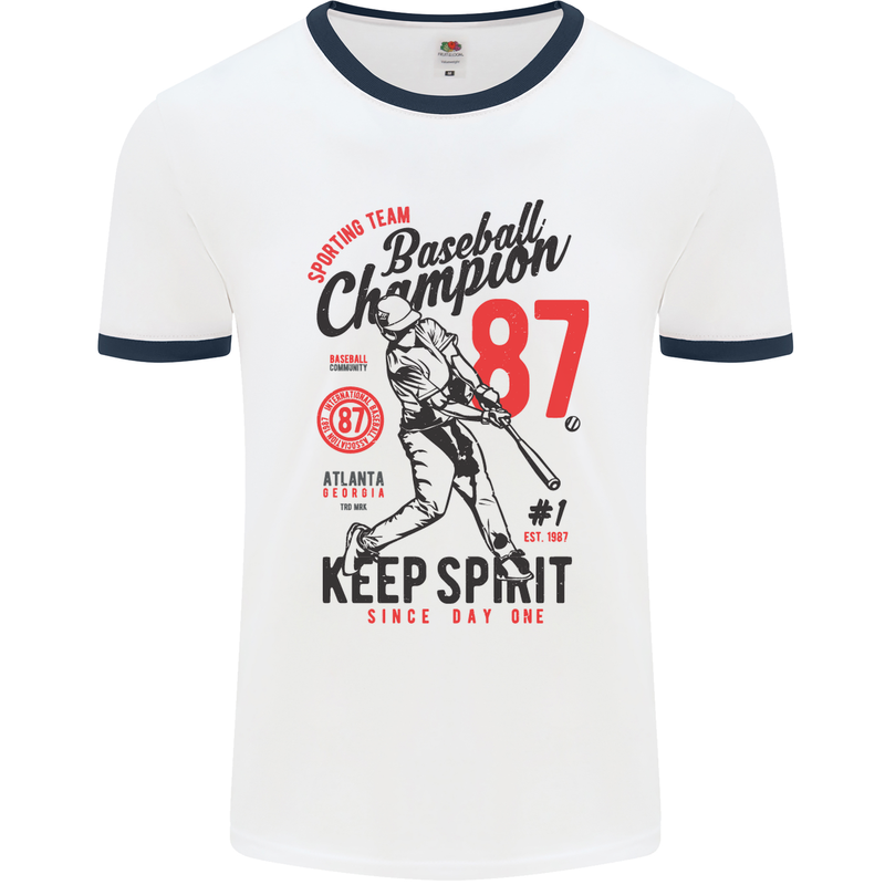 Baseball Champion Player Mens White Ringer T-Shirt White/Navy Blue