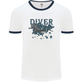 Scuba Diving Diver Mens White Ringer T-Shirt White/Navy Blue