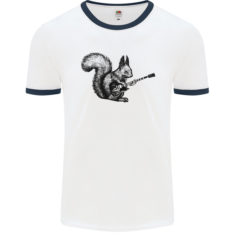 A Squirrel Playing the Guitar Mens Ringer T-Shirt White/Navy Blue