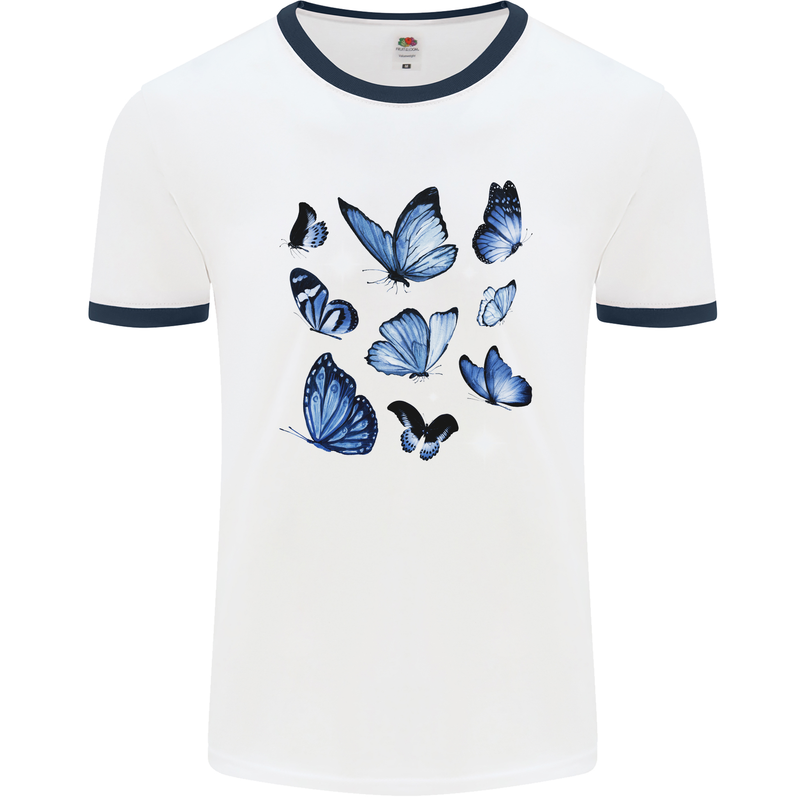 A Butterfly Collection Rhopalocera Mens White Ringer T-Shirt White/Navy Blue