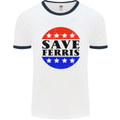 Save Ferris Funny 80's Movie Mens White Ringer T-Shirt White/Navy Blue