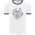 Cthulhu Skull Mens White Ringer T-Shirt White/Navy Blue