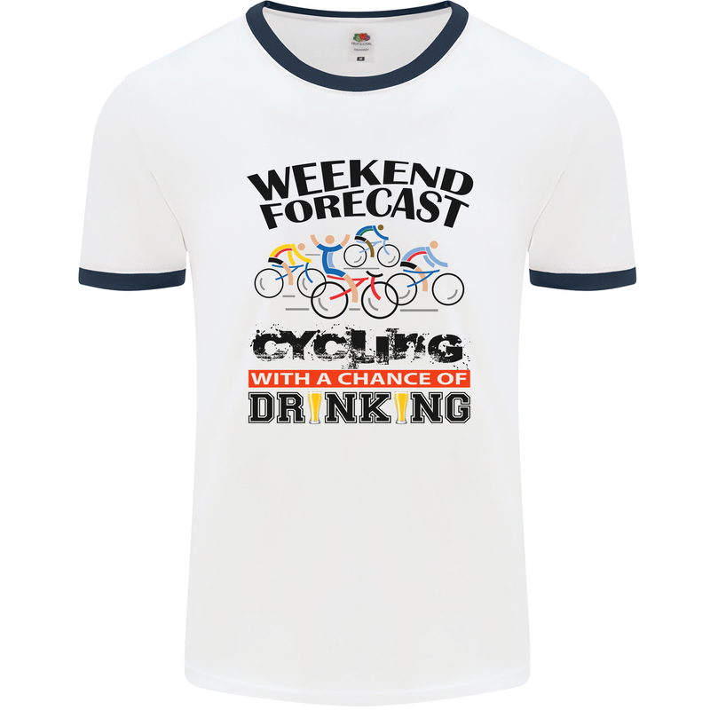 Weekend Forecast Cycling Cyclist Bicycle Mens White Ringer T-Shirt White/Navy Blue