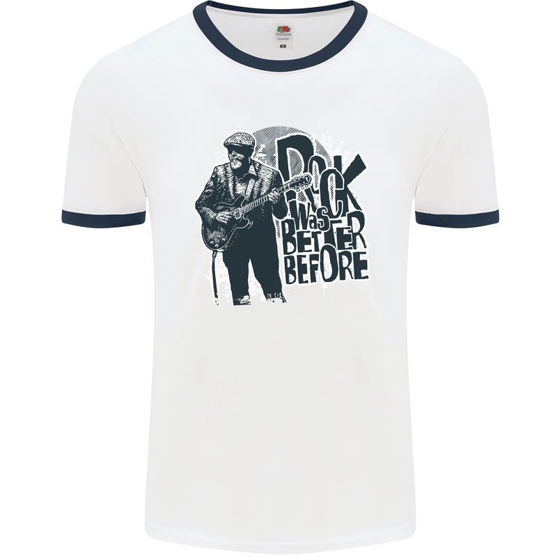 Rock Was Better Before Electric Guitar Music Mens Ringer T-Shirt White/Navy Blue