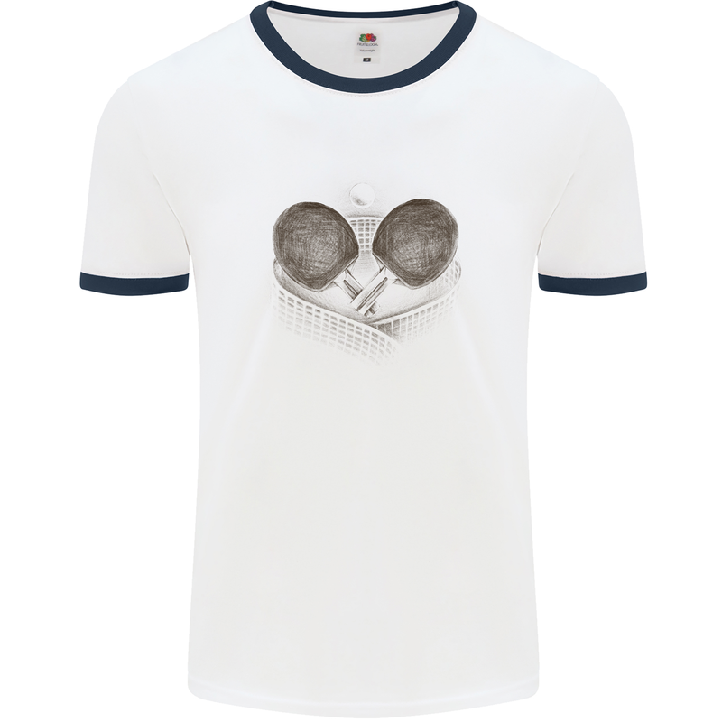 Ping Pong Sketch Table Tennis Set Mens White Ringer T-Shirt White/Navy Blue