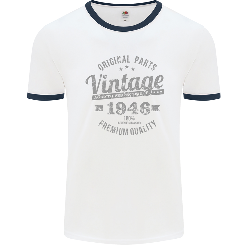 Vintage Year 77th Birthday 1946 Mens Ringer T-Shirt White/Navy Blue
