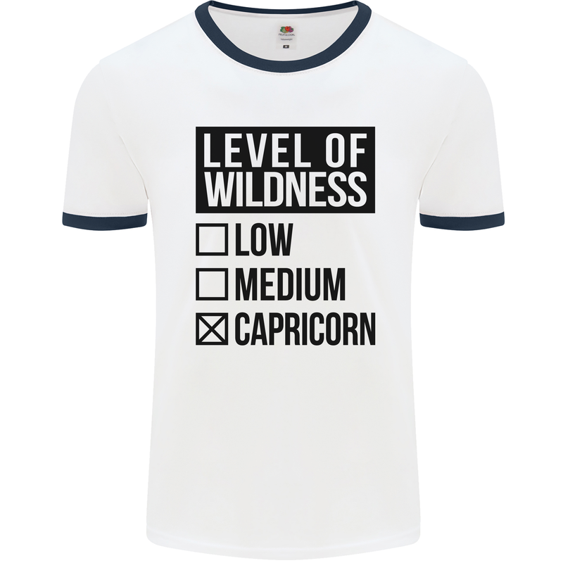 Levels of Wildness Capricorn Mens White Ringer T-Shirt White/Navy Blue